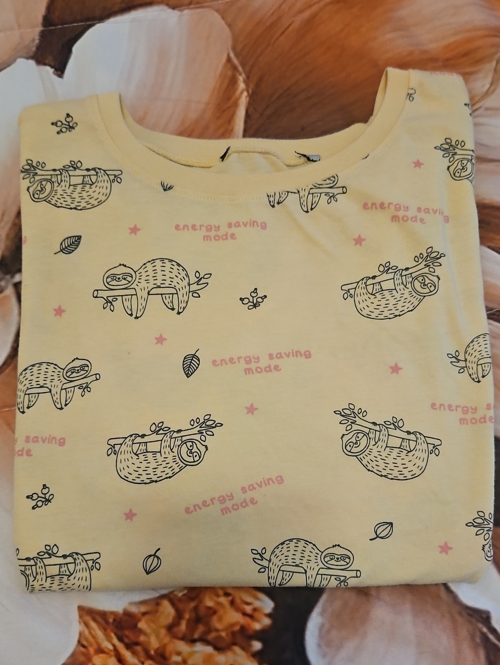 Sloth Sleepshirt Yellow Pink PXL Cute Design Short Sleeves By woman's Sleepware